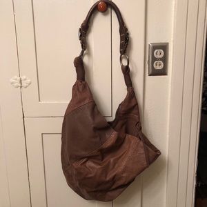 Allsaints draped brown leather hobo